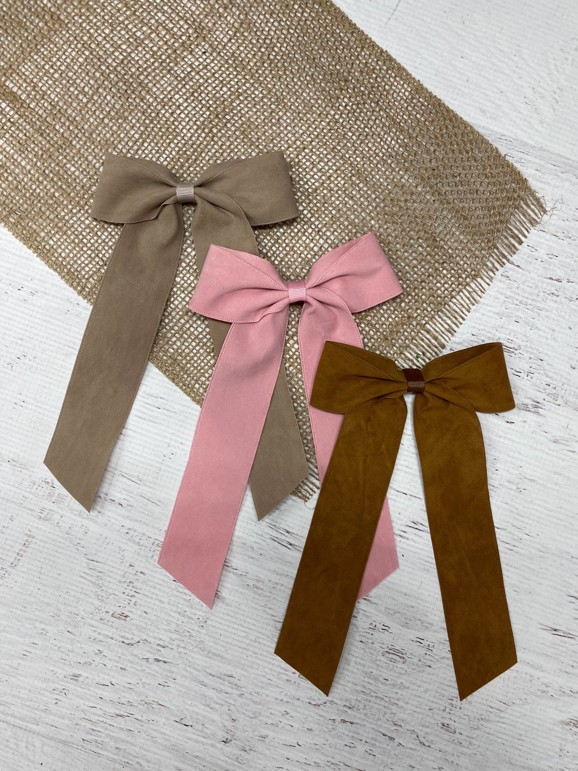 Assortment of Suede Ribbon Hair Bows- Wide