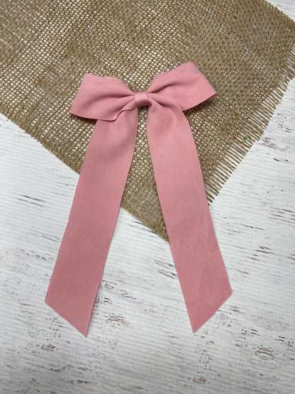 Pink Suede Ribbon Hair Bow- Wide