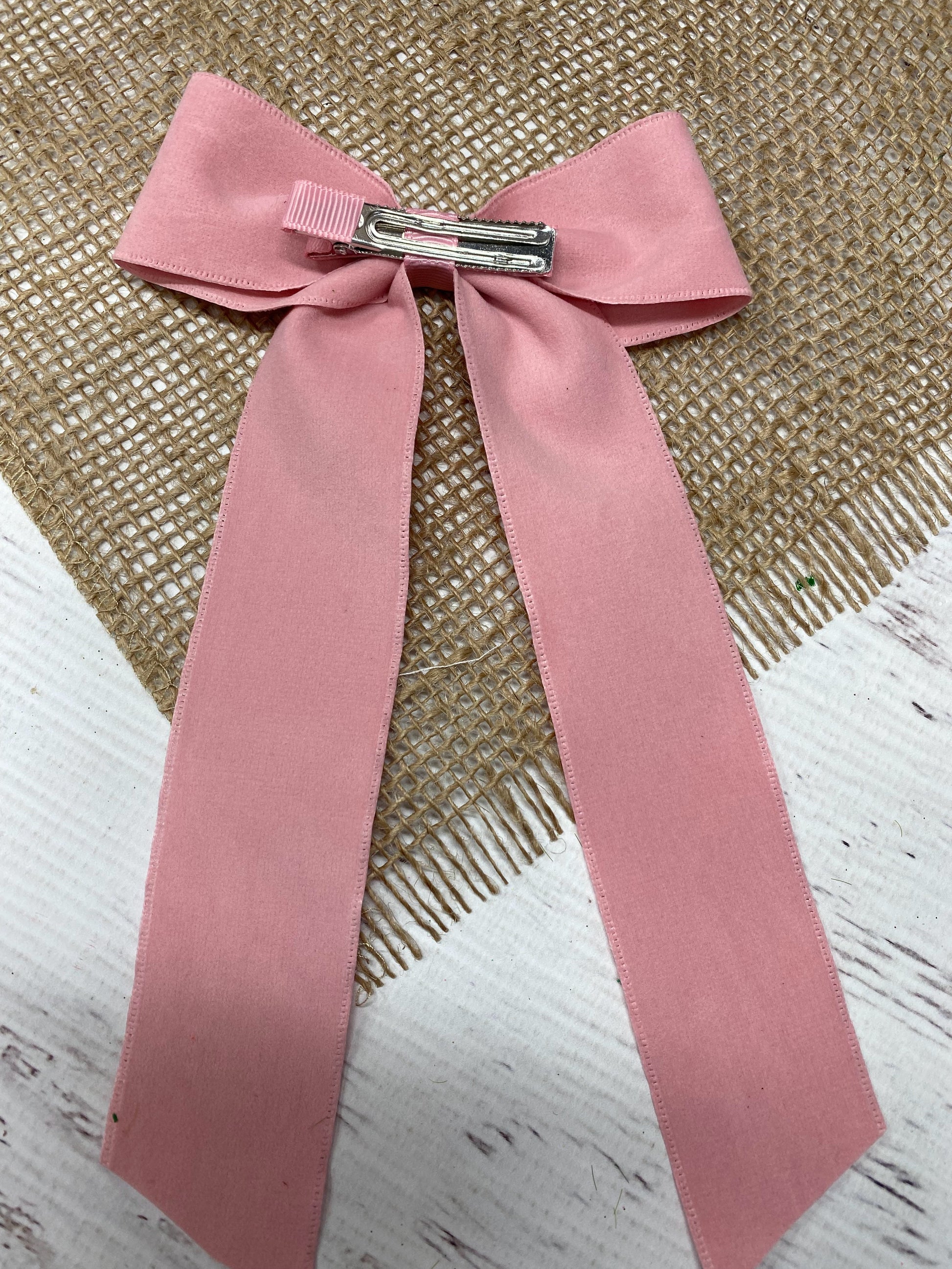 Back of the Pink Suede Ribbon Hair Bow- Wide