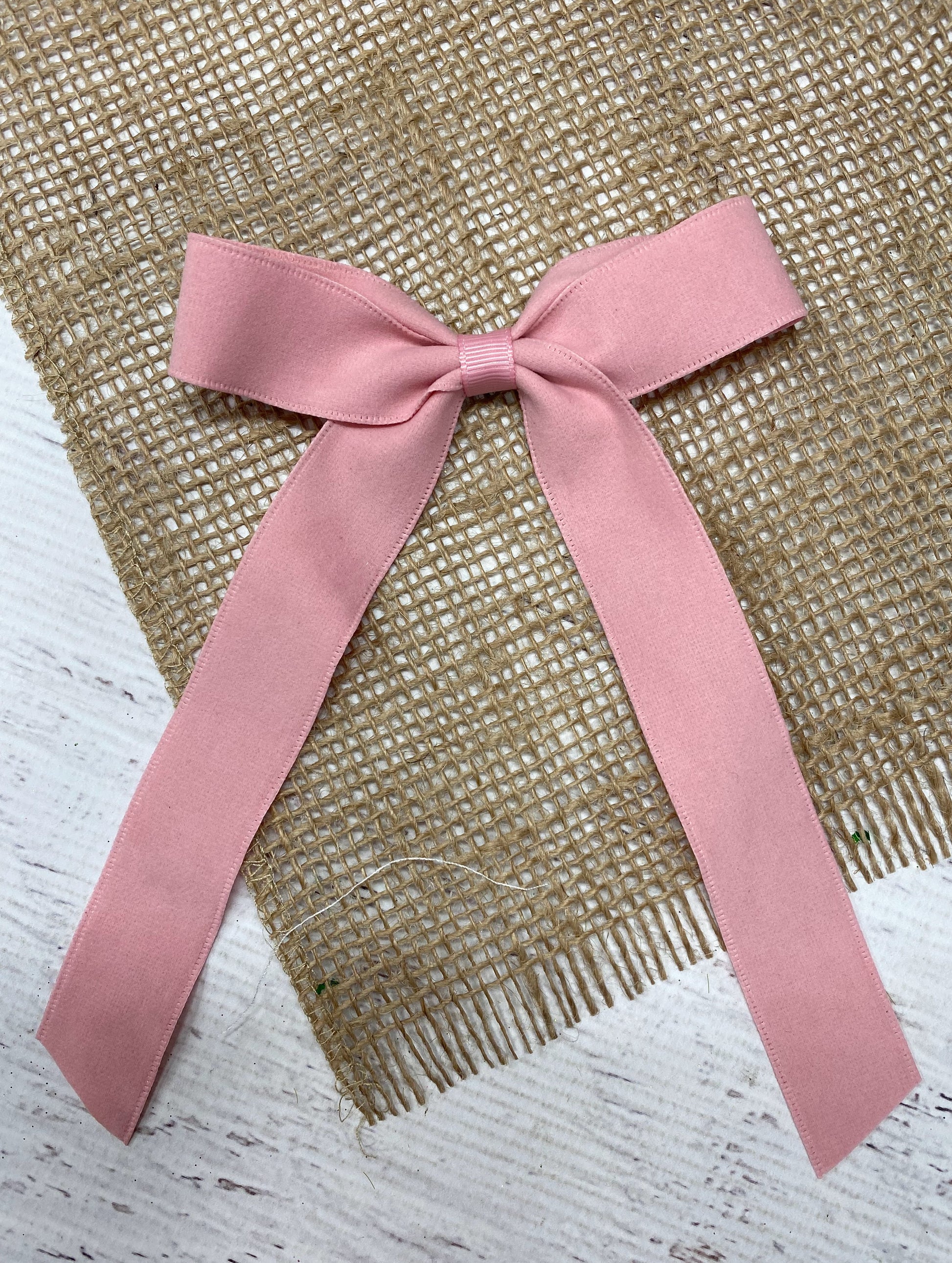 Pink Suede Ribbon Hair Bow- Thin