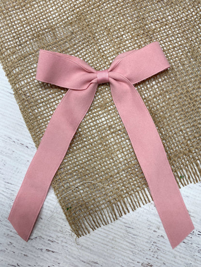 Pink Suede Ribbon Hair Bow- Thin