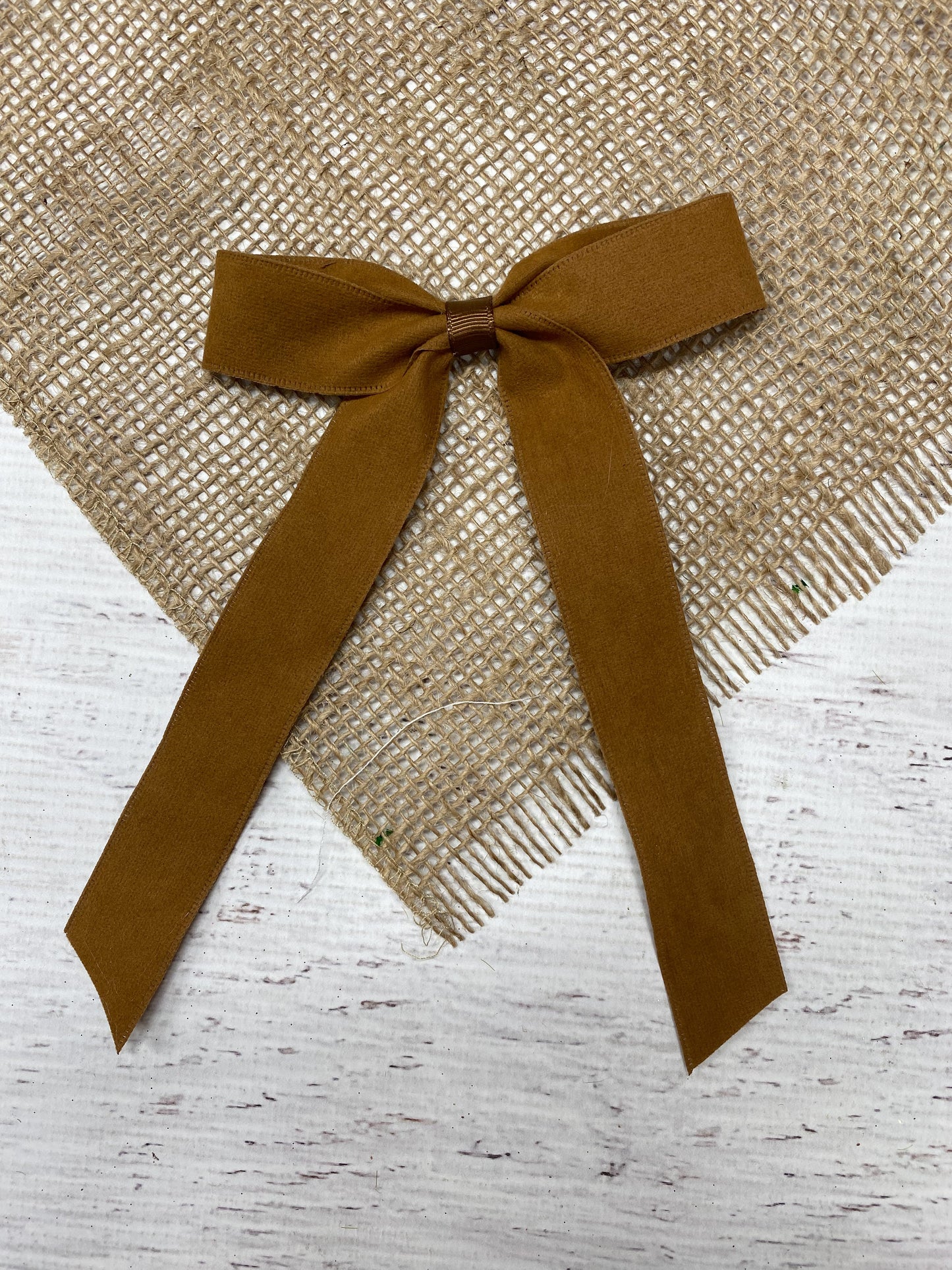 Camel Suede Ribbon Hair Bow- Thin