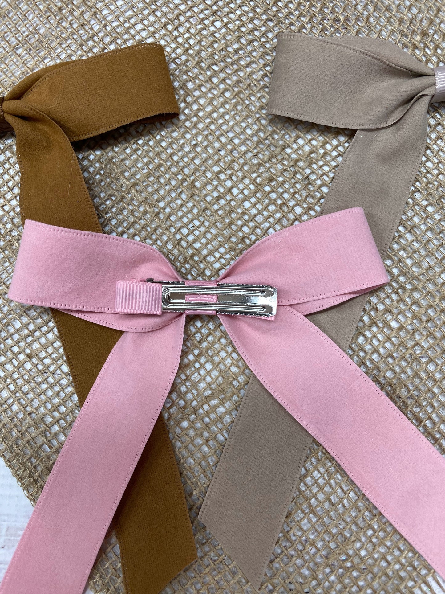 Back of a Suede Ribbon Hair Bow- Thin