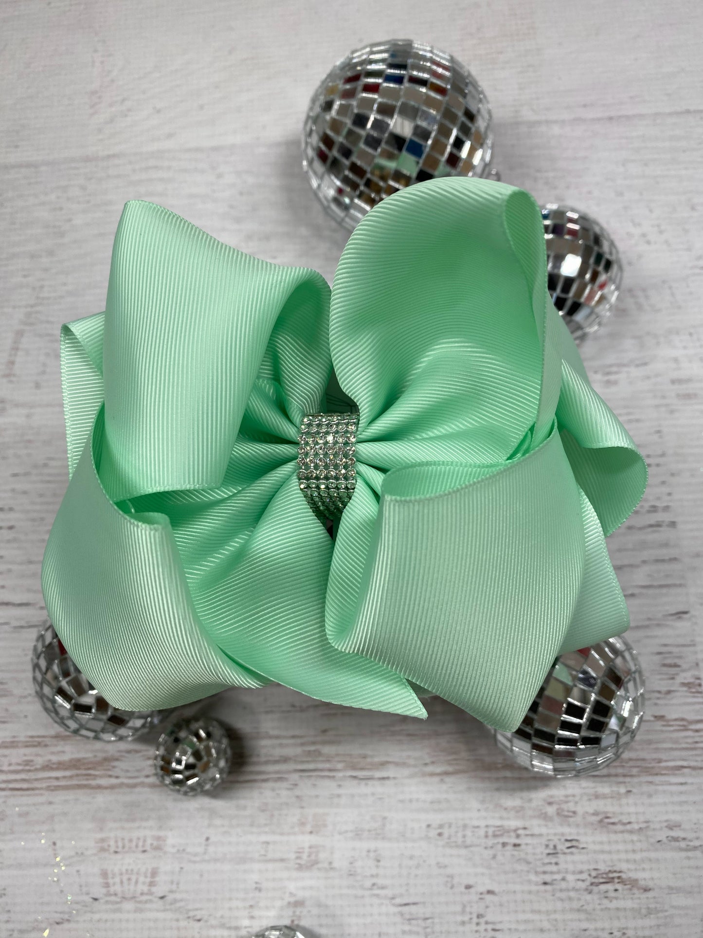 Mint Texas Size Rhinestone Center Knot Hair Bow