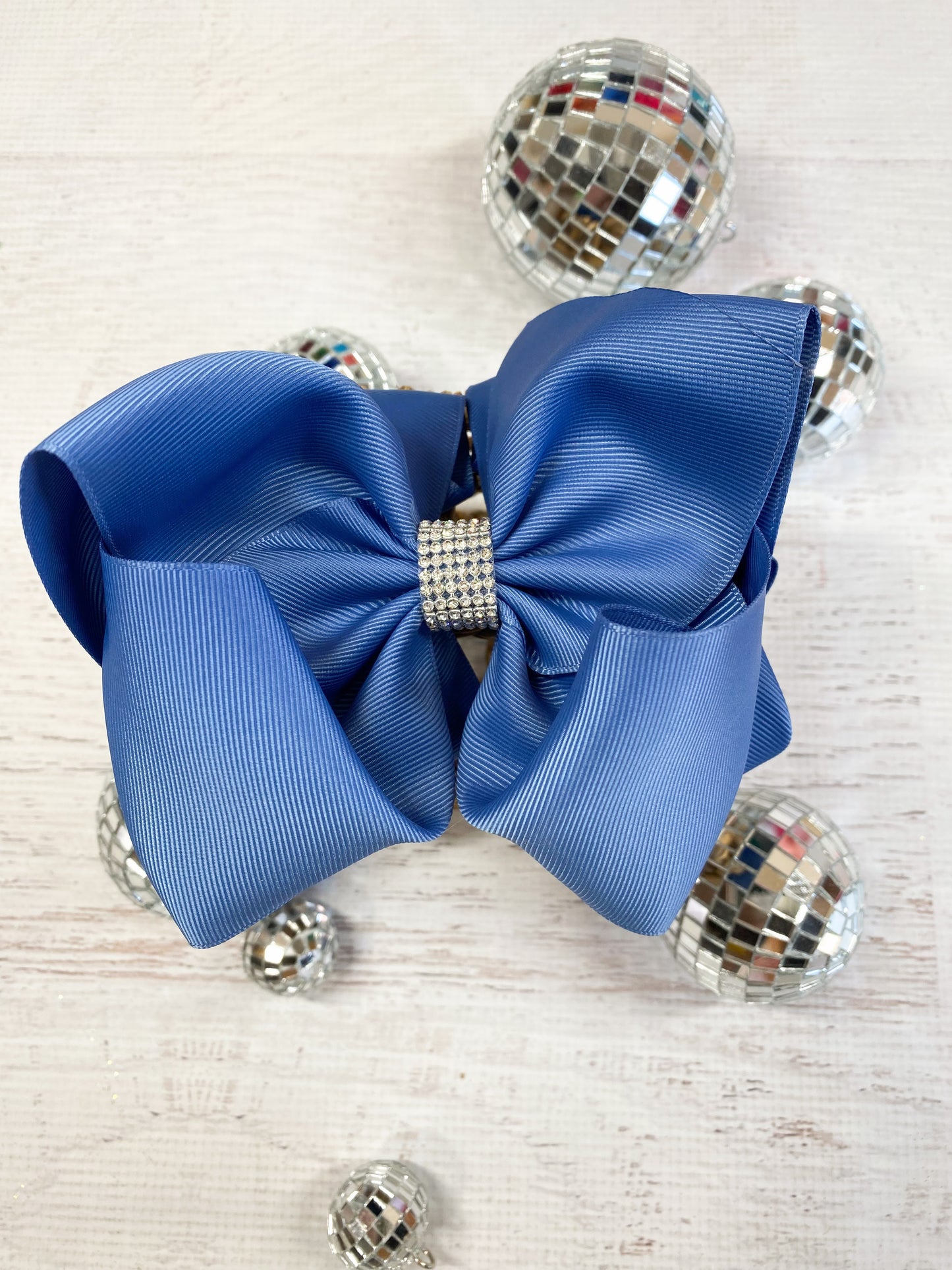 Smoke Blue Texas Size Rhinestone Center Knot Hair Bow