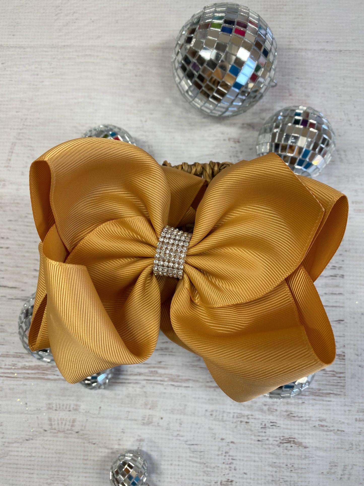 Gold Texas Size Rhinestone Center Knot Hair Bow