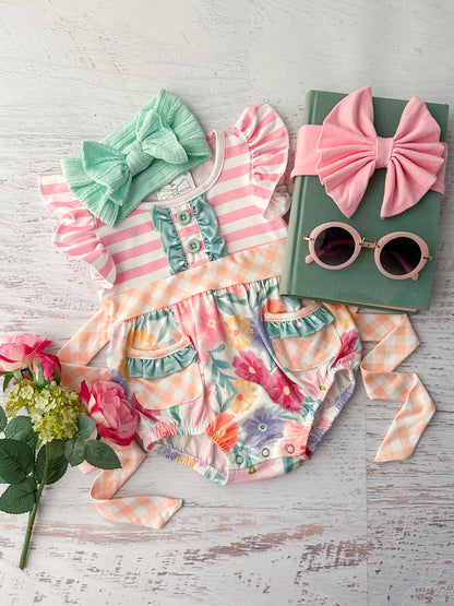 Pink Stripes & Flowers Infant Romper