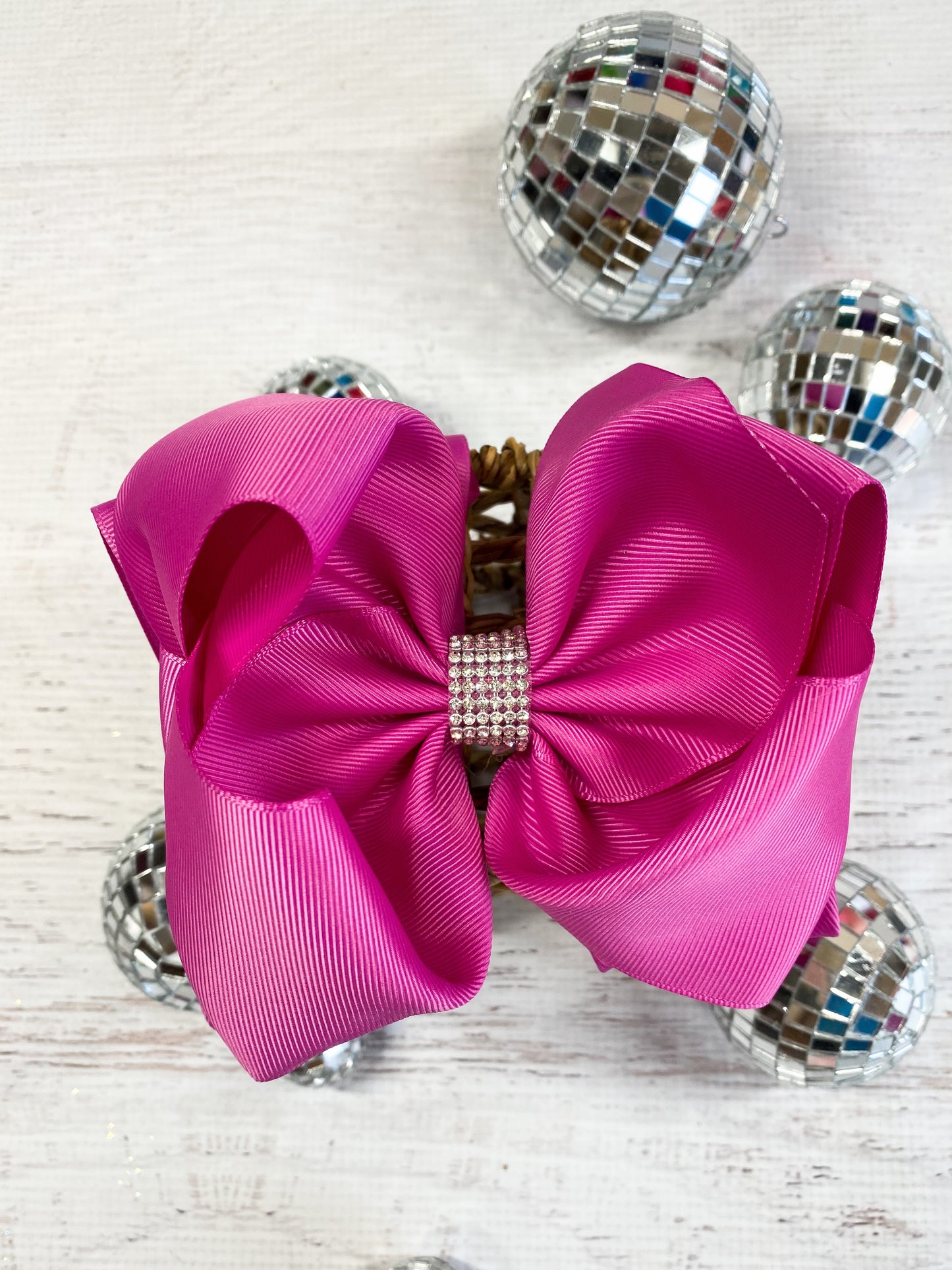 Fuchsia Texas Size Rhinestone Center Knot Hair Bow