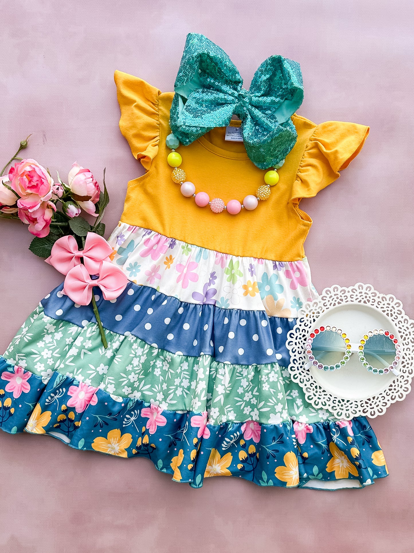 Yellow Tiered Floral Dress