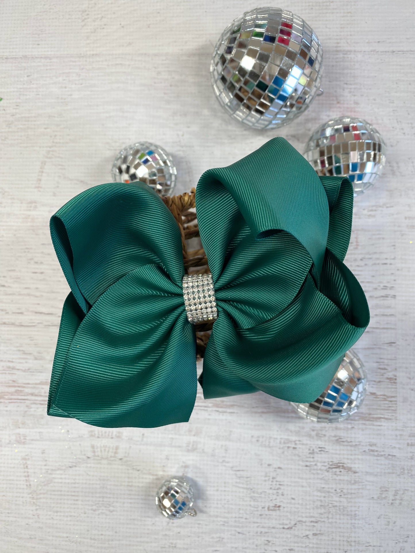 Hunter Green Texas Size Rhinestone Center Knot Hair Bow