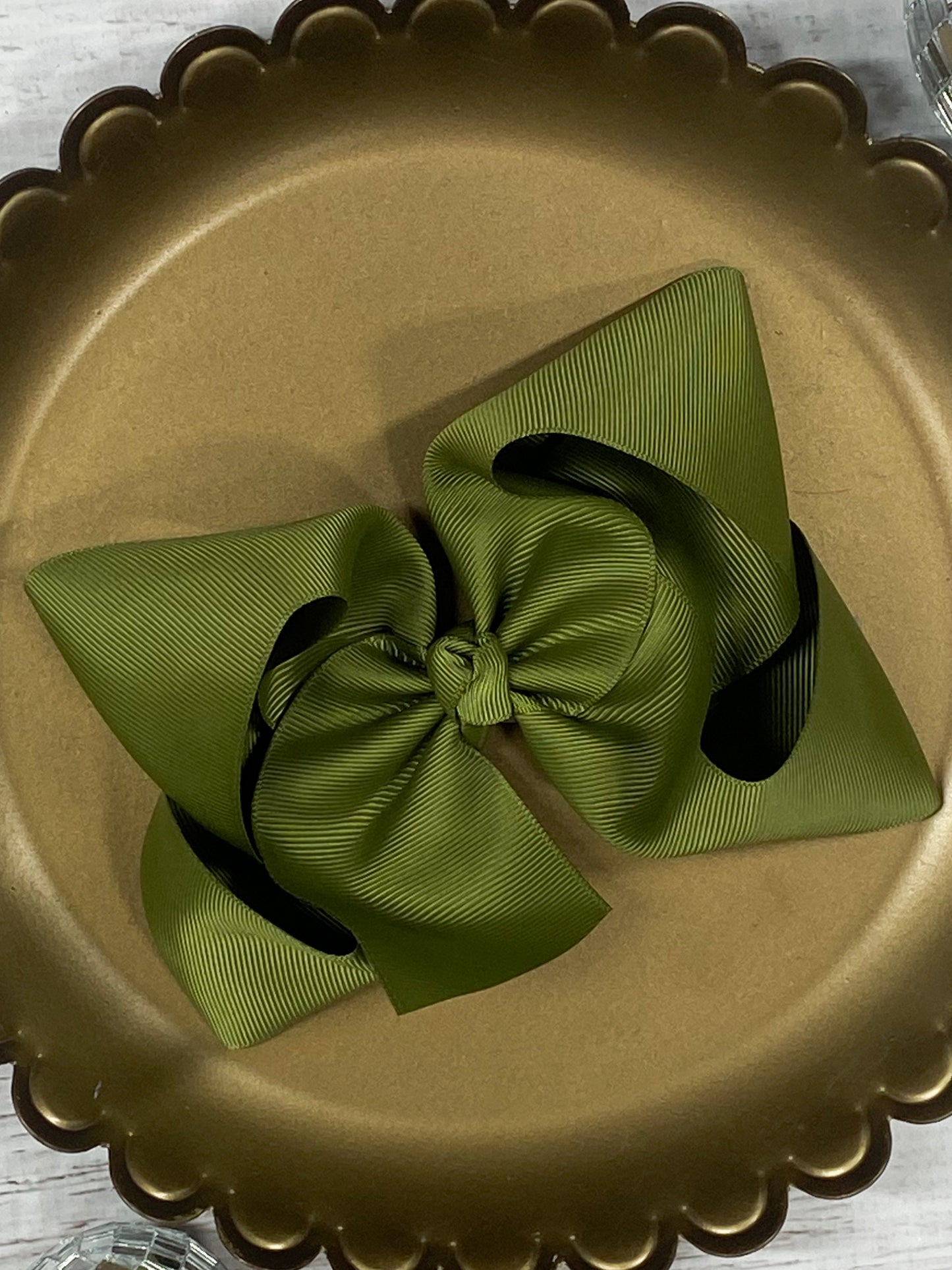 olive Oversize Grosgrain Hair Bow