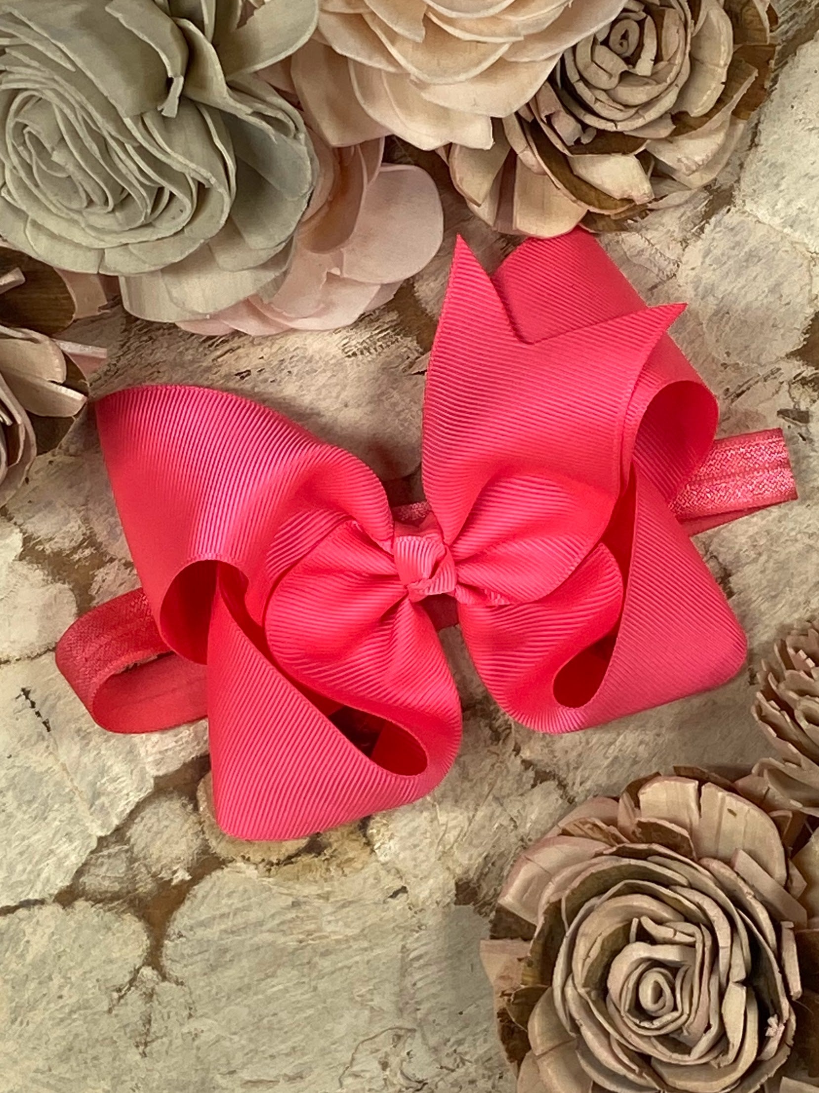 Neon Pink Classic Grosgrain Hair Bow - Satin Headband