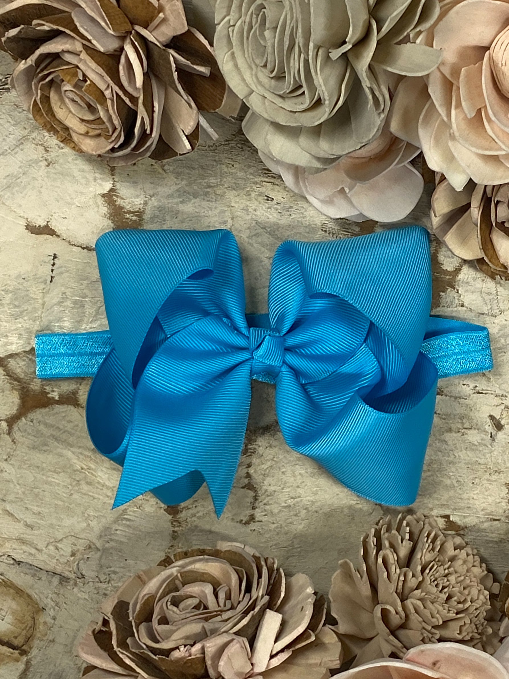 Turquoise Classic Grosgrain Hair Bow - Satin Headband