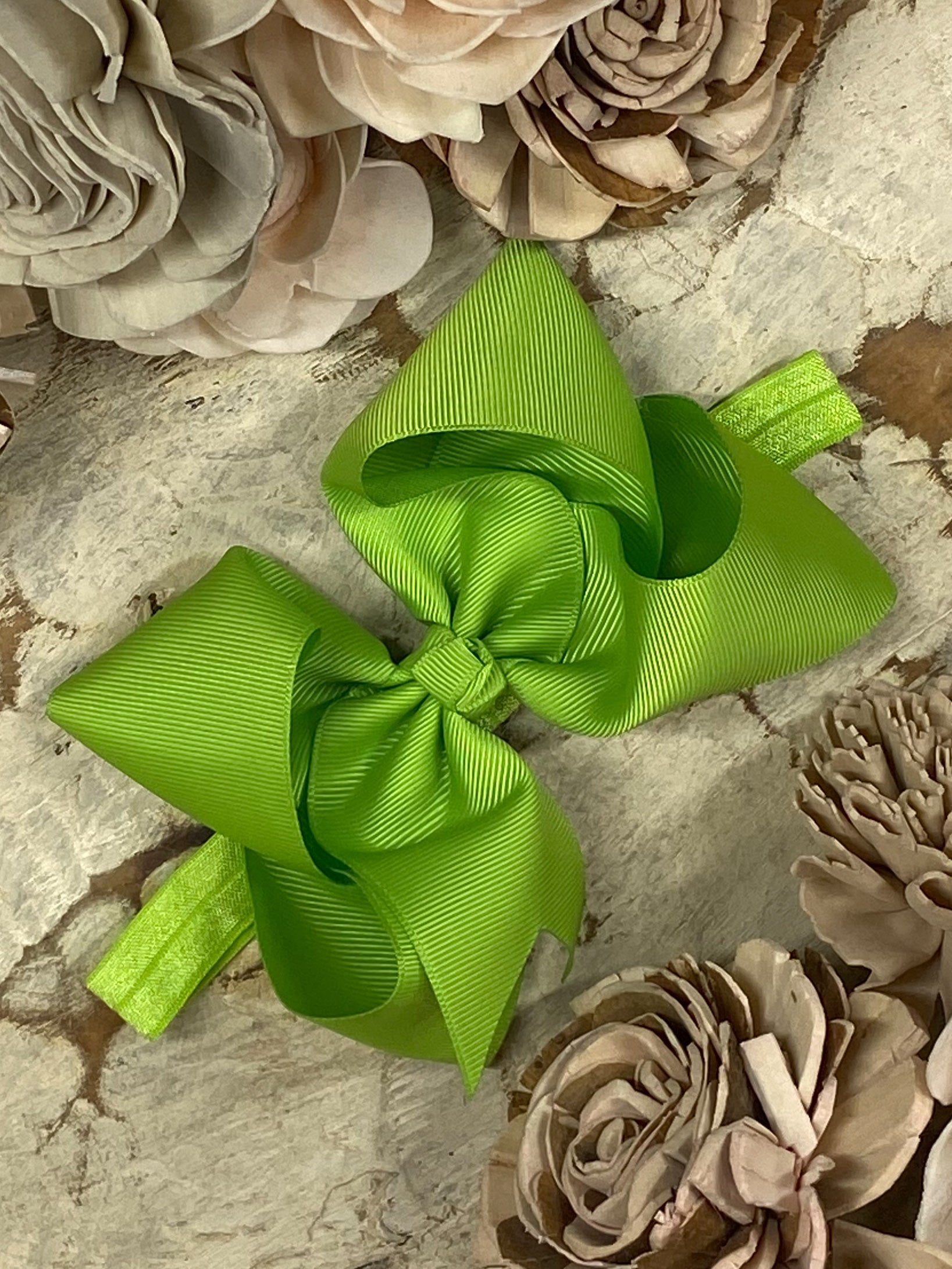 Lime Green Classic Grosgrain Hair Bow - Satin Headband