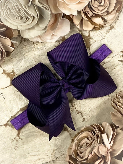 Eggplant Classic Grosgrain Hair Bow - Satin Headband