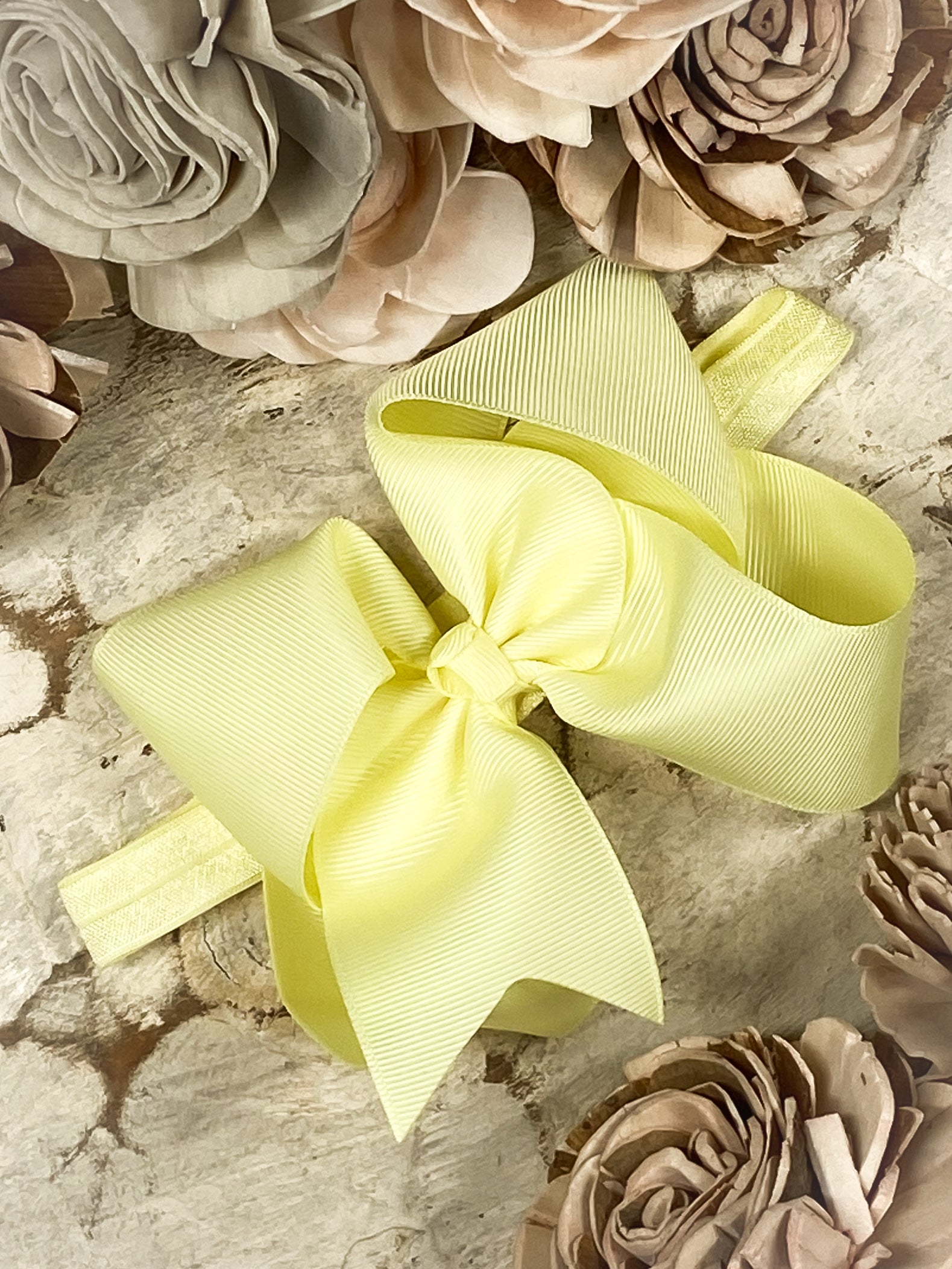 Light Yellow Classic Grosgrain Hair Bow - Satin Headband