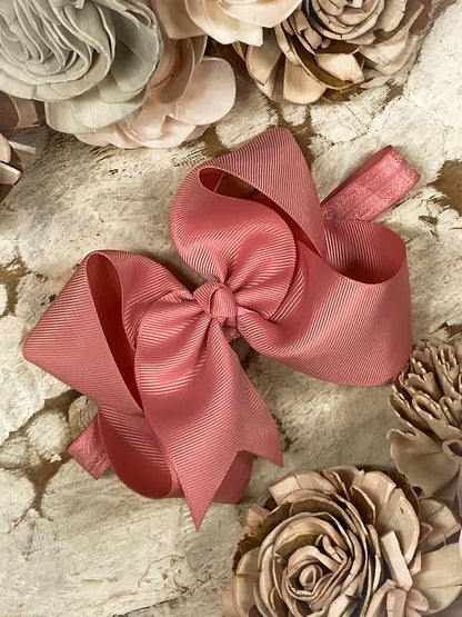 Dusty Rose Classic Grosgrain Hair Bow - Satin Headband