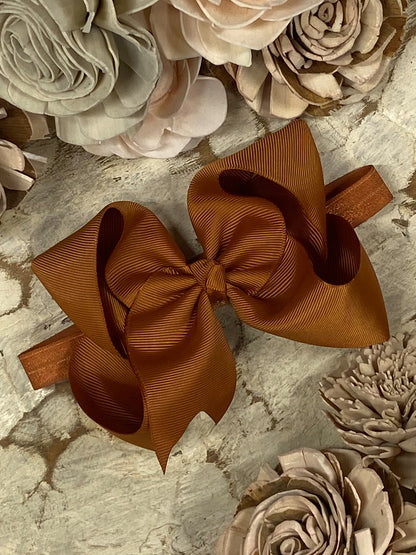 Copper Classic Grosgrain Hair Bow - Satin Headband