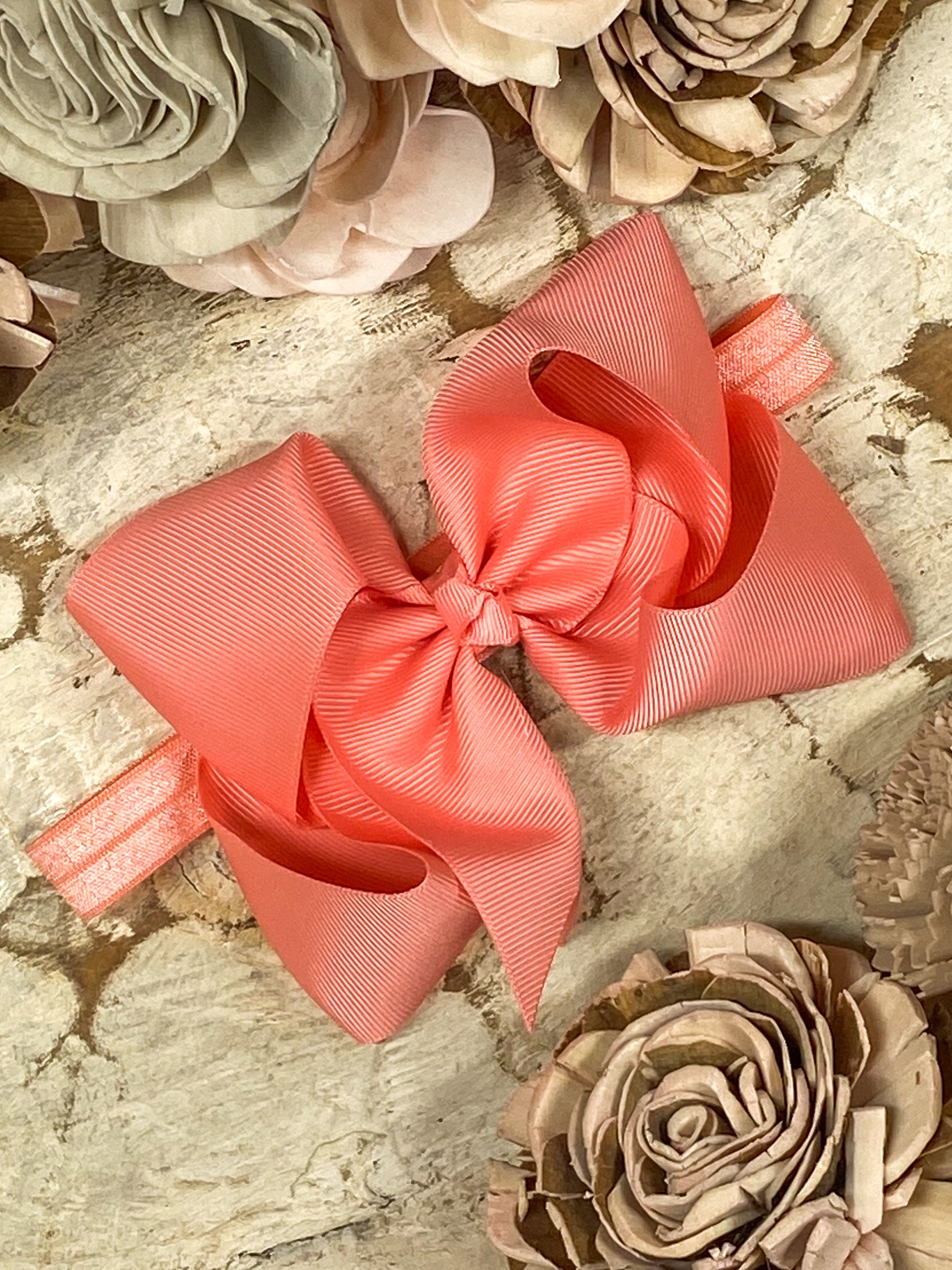 Coral Classic Grosgrain Hair Bow - Satin Headband