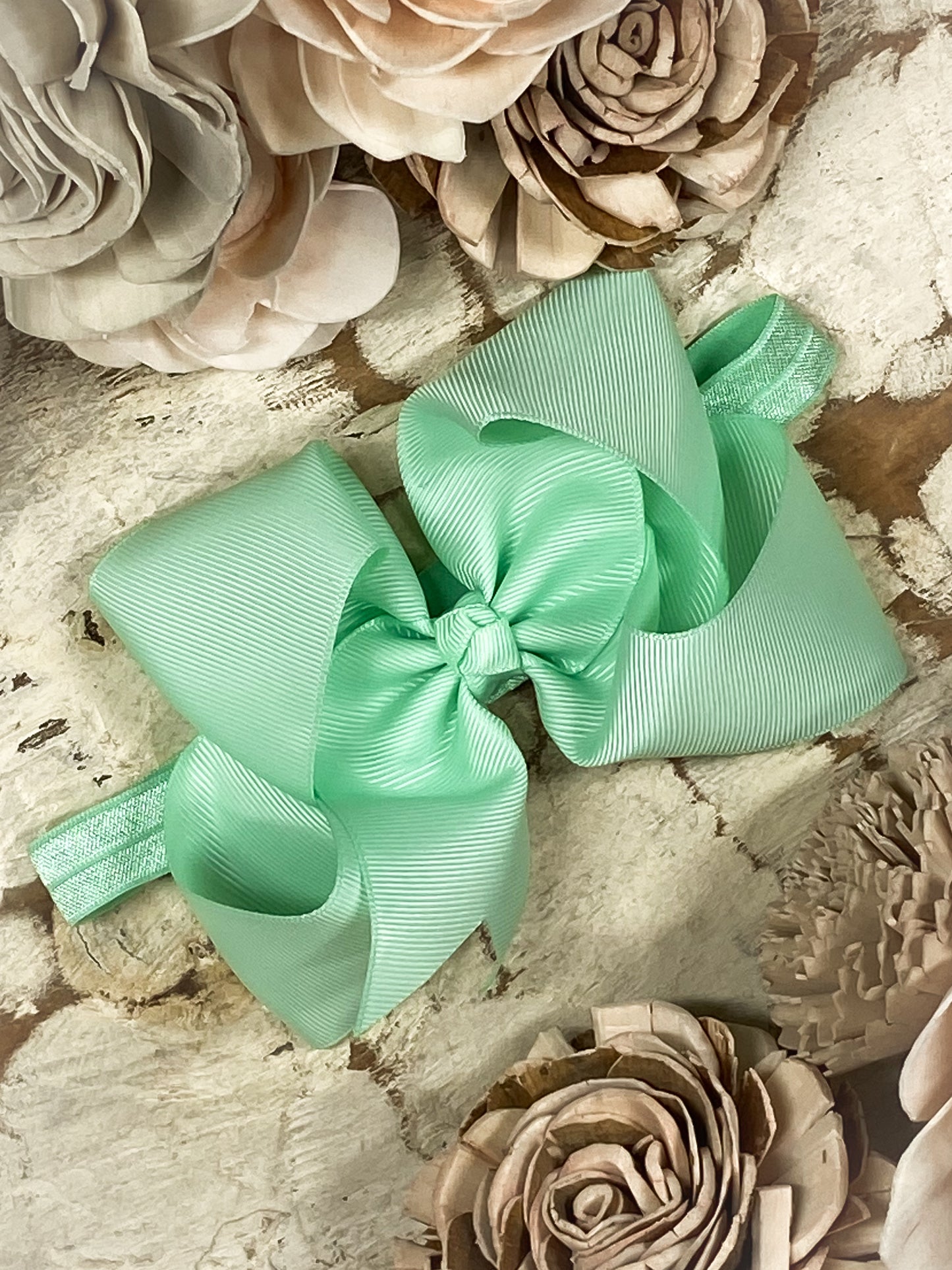 Mint Classic Grosgrain Hair Bow - Satin Headband