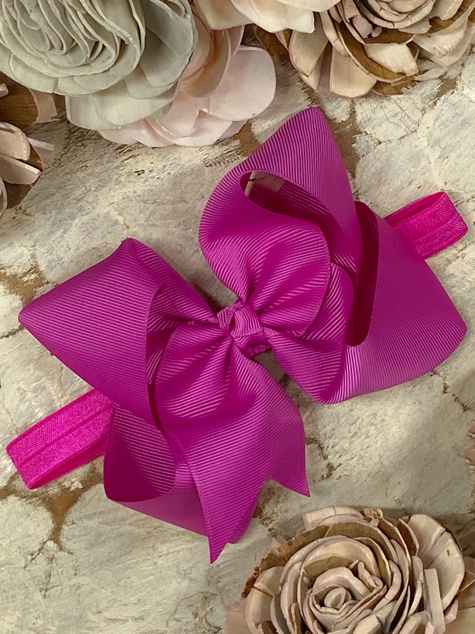 Fuchsia Classic Grosgrain Hair Bow - Satin Headband