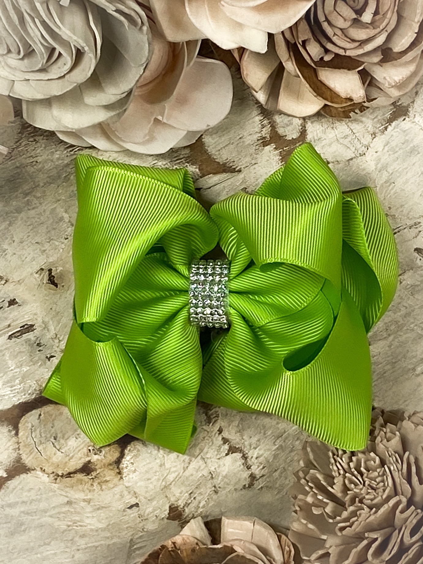 Lime Green Oversized Rhinestone Center Knot Hair Bow