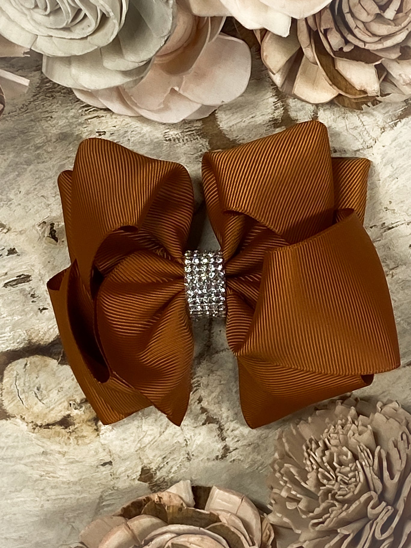 Copper Oversized Rhinestone Center Knot Hair Bow