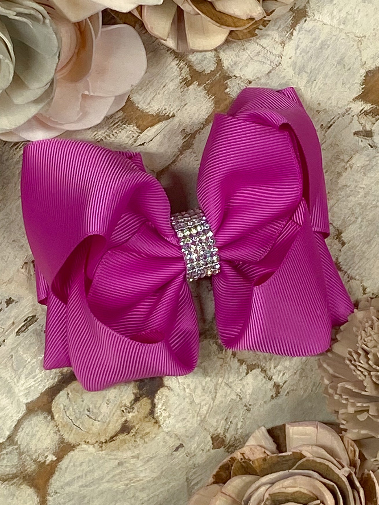 Fuchsia Oversized Rhinestone Center Knot Hair Bow