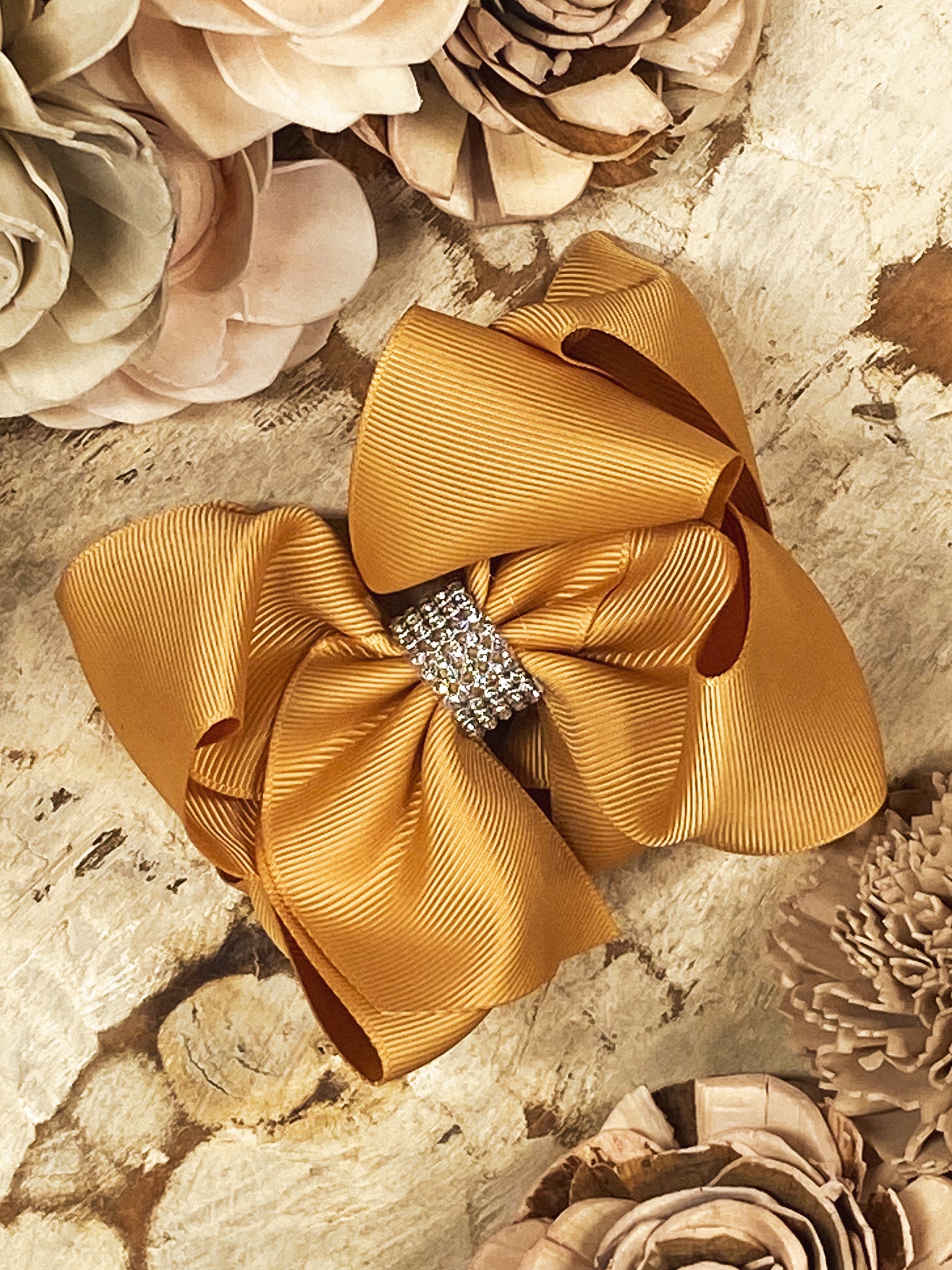 Gold Oversized Rhinestone Center Knot Hair Bow