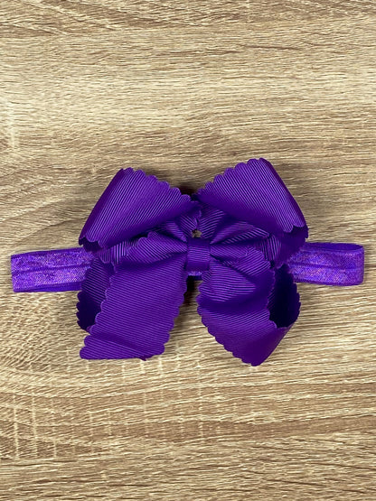 Purple Scalloped Classic Size Bow Headband