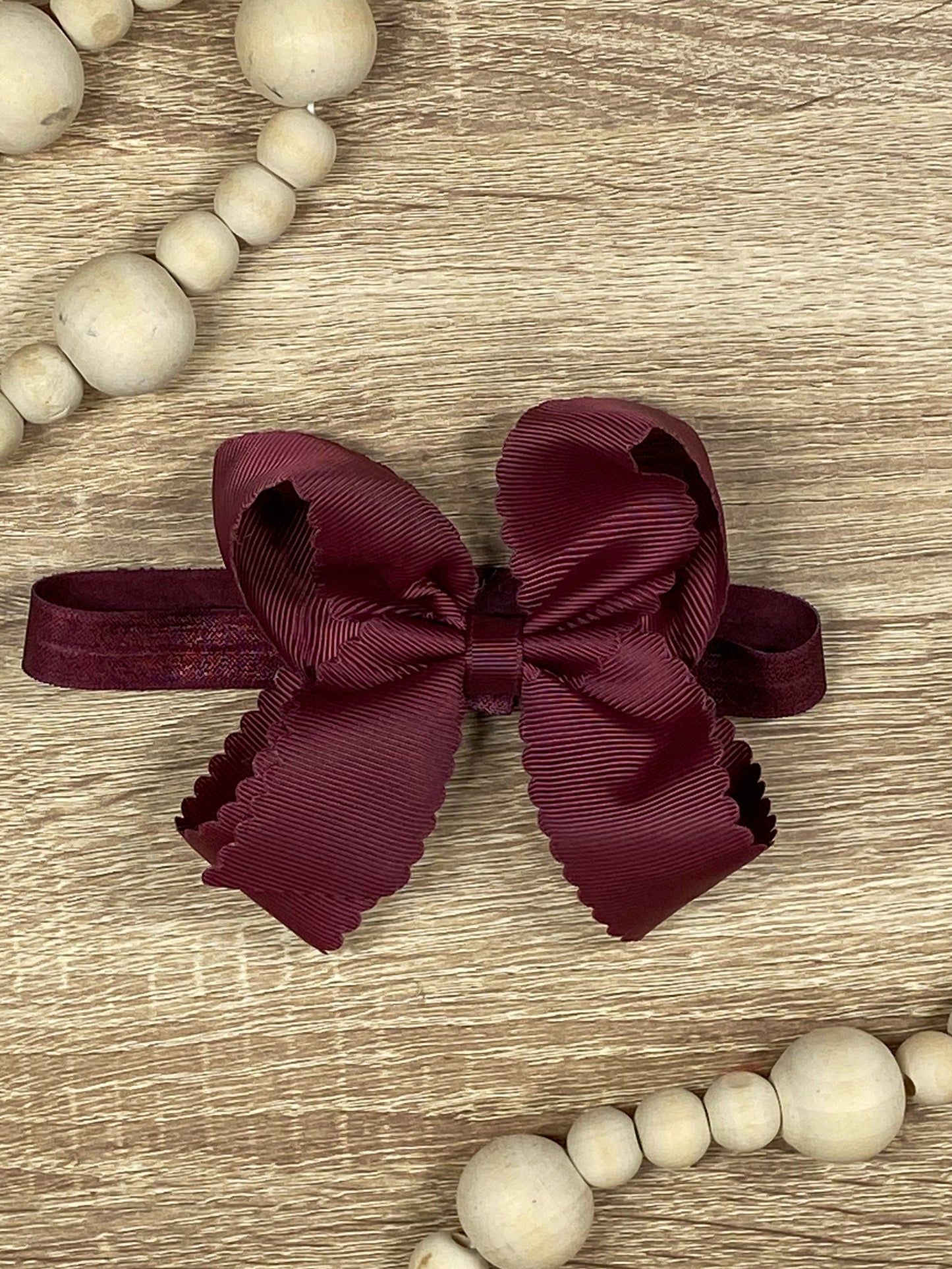 Maroon Scalloped Classic Size Bow Headband