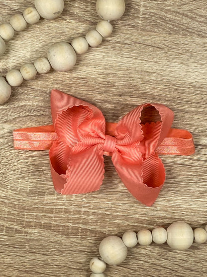 Coral Scalloped Classic Size Bow Headband