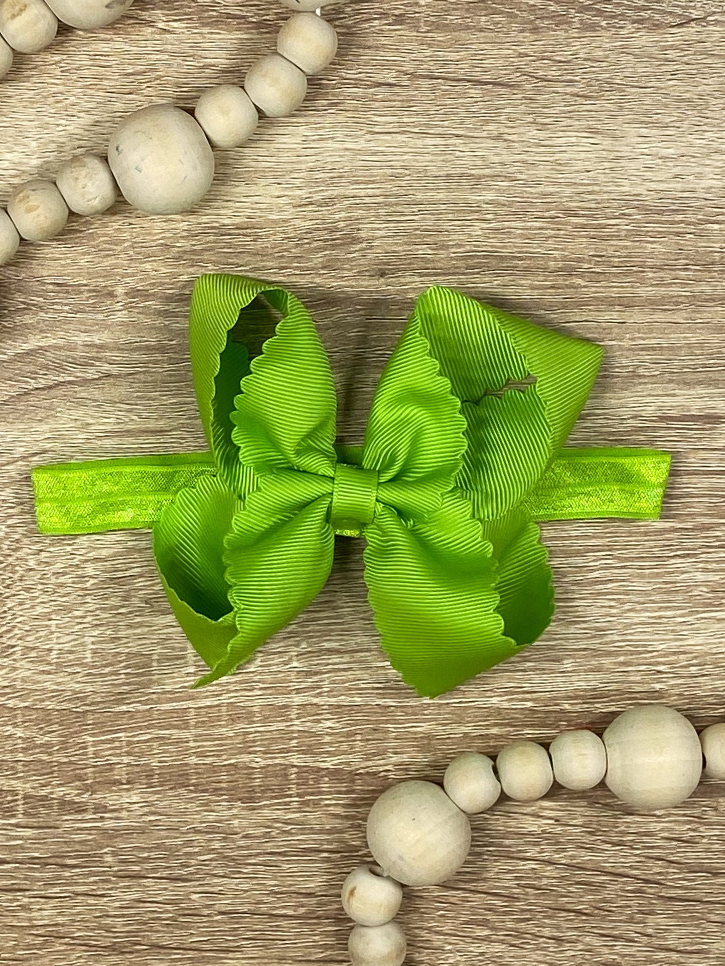 Lime Green Scalloped Classic Size Bow Headband