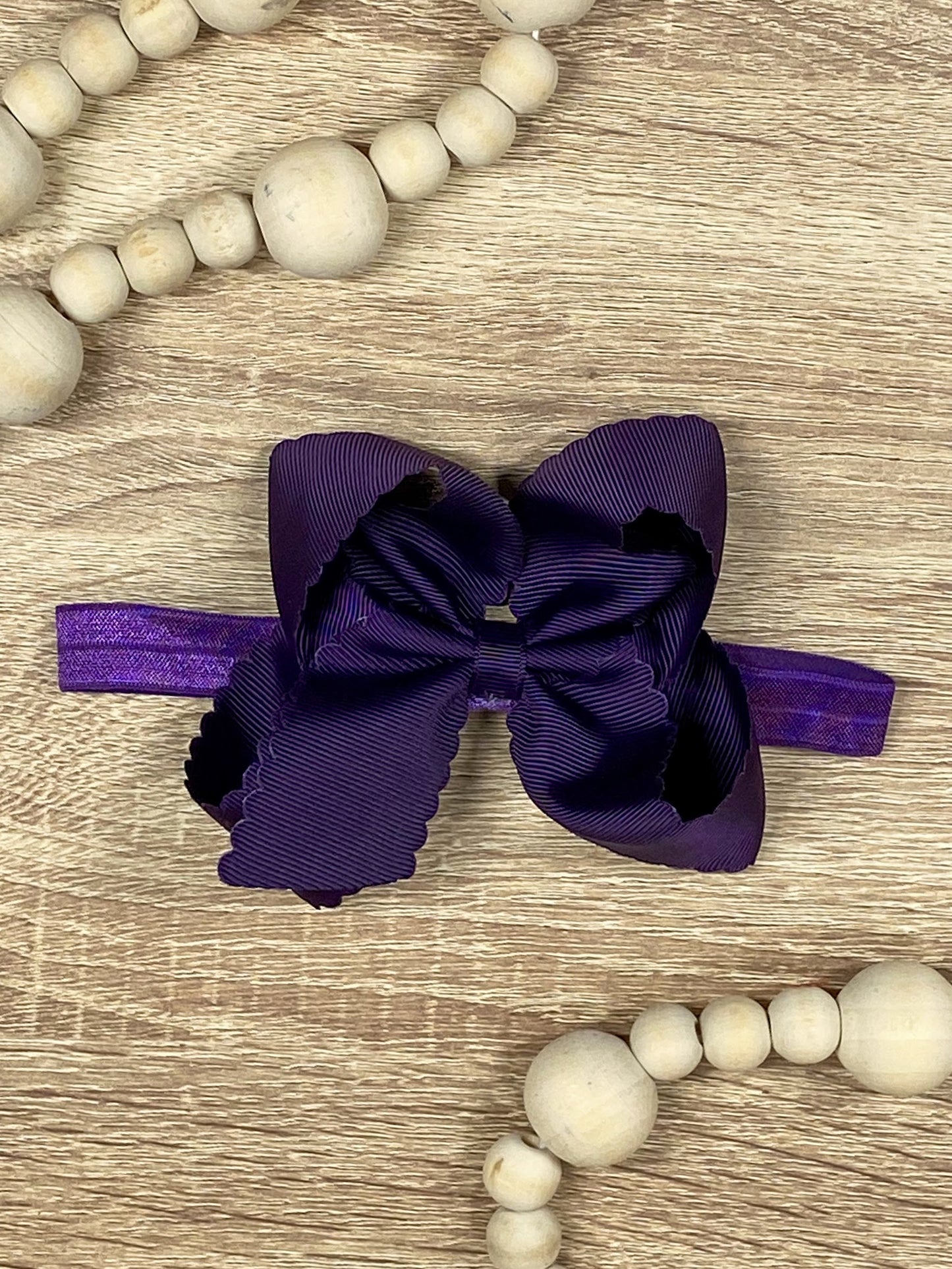 Eggplant Scalloped Classic Size Bow Headband