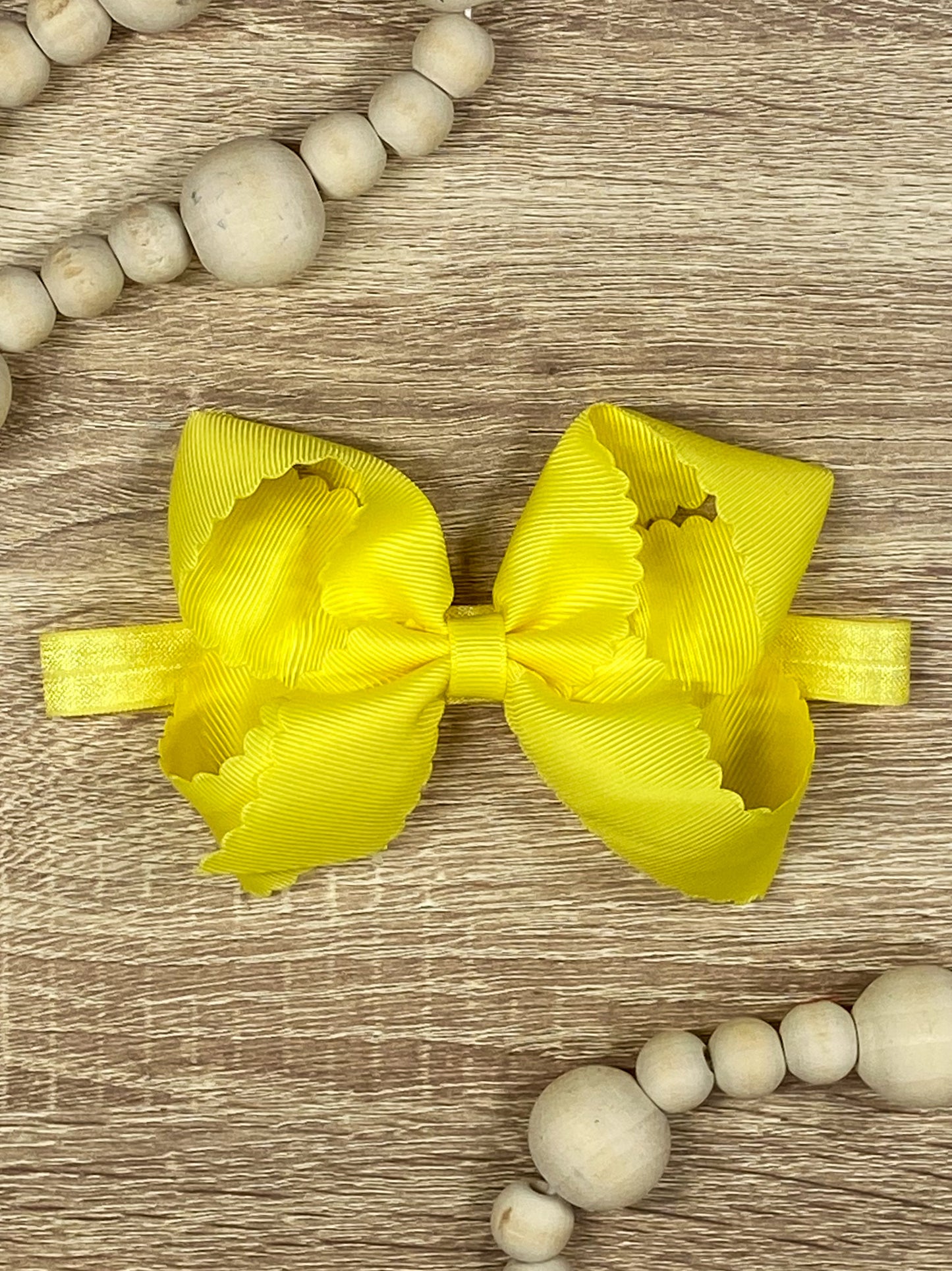 Lemon Yellow Scalloped Classic Size Bow Headband