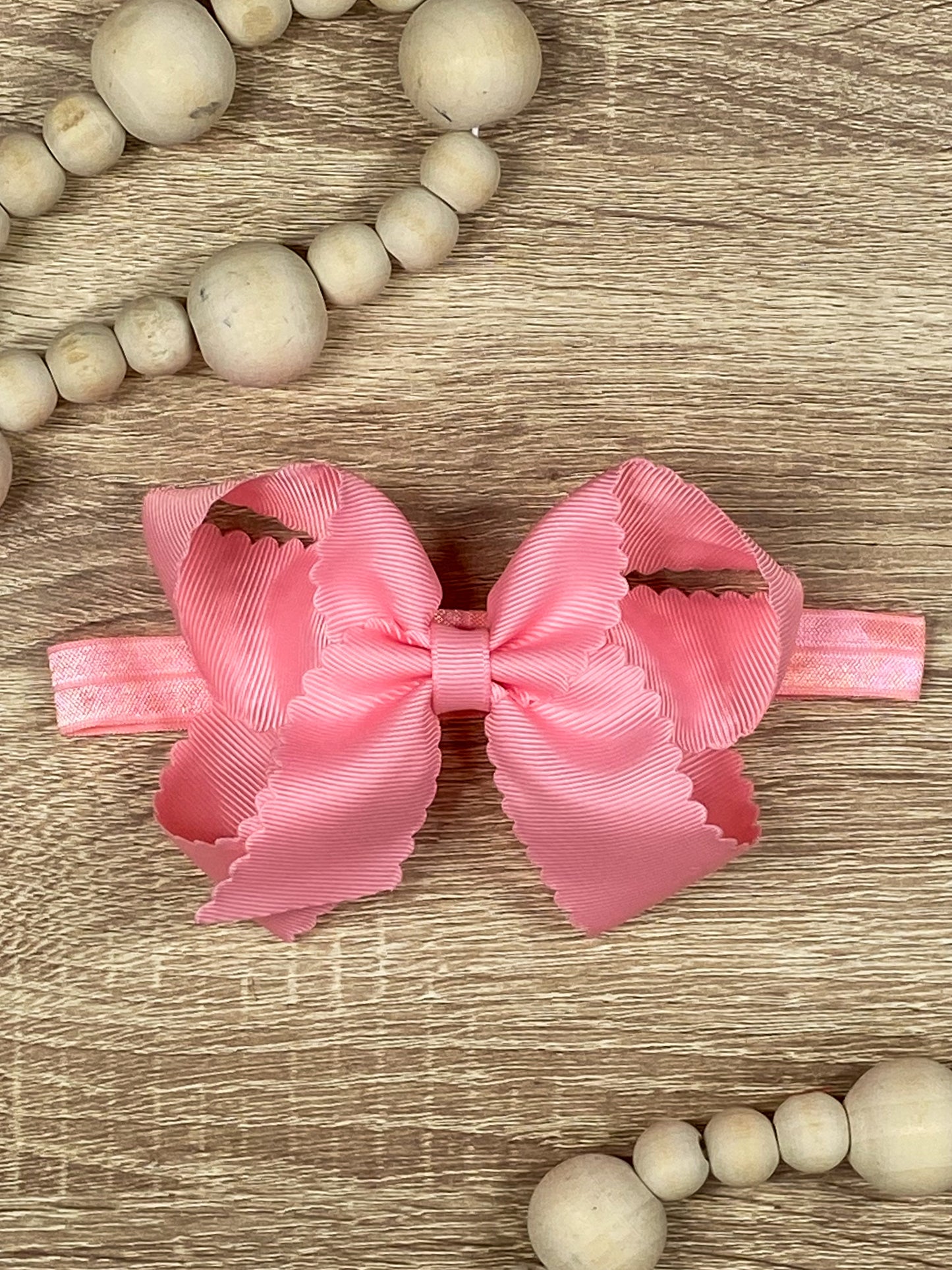 Pink Scalloped Classic Size Bow Headband