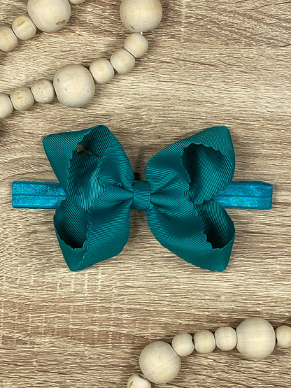 Teal Scalloped Classic Size Bow Headband