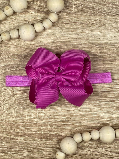 Fuchsia Scalloped Classic Size Bow Headband