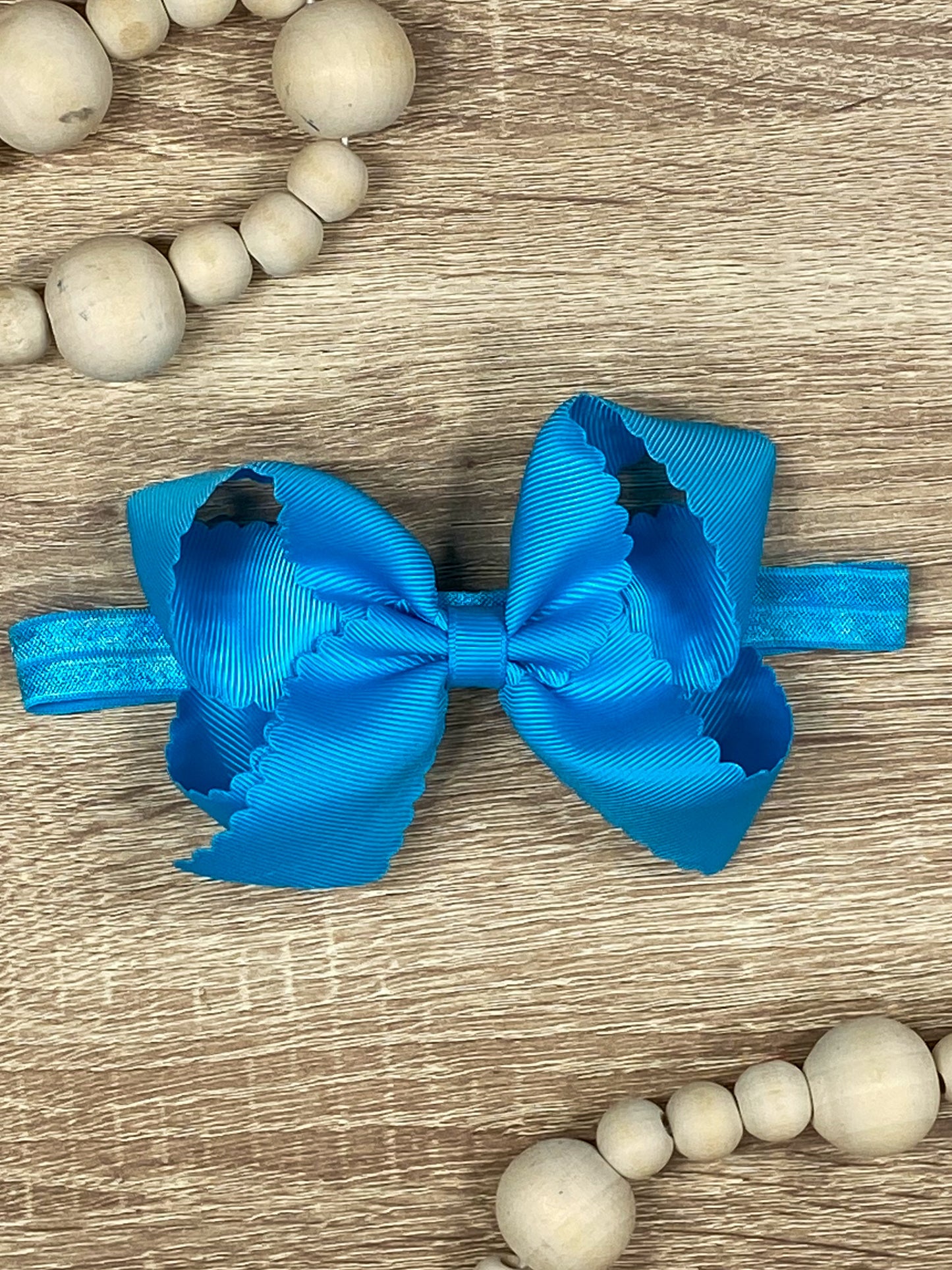 Turquoise Scalloped Classic Size Bow Headband