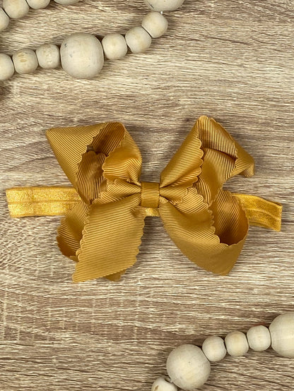 Gold Scalloped Classic Size Bow Headband