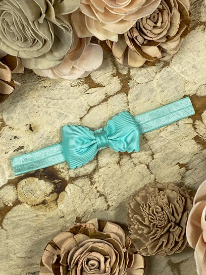 Aqua Bitty Scalloped Bow - Headband