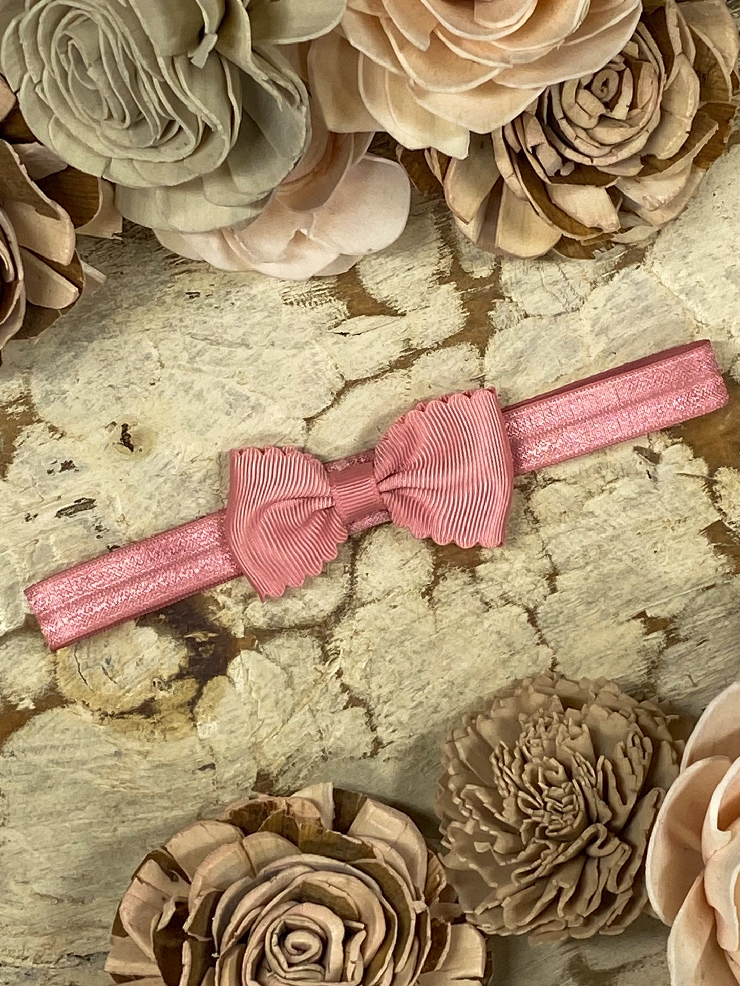 Dusty Rose Bitty Scalloped Bow - Headband