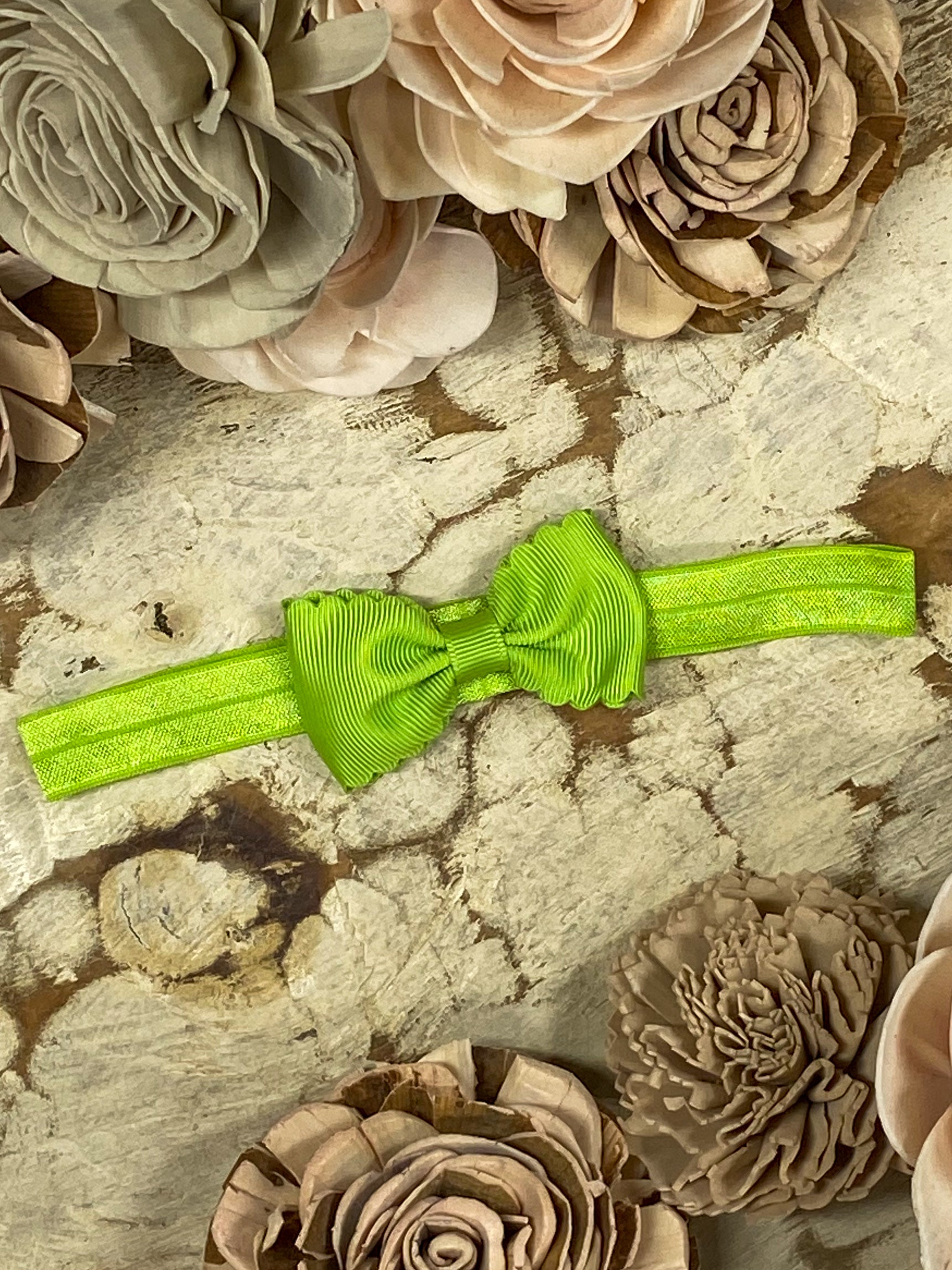 Lime Green Bitty Scalloped Bow - Headband