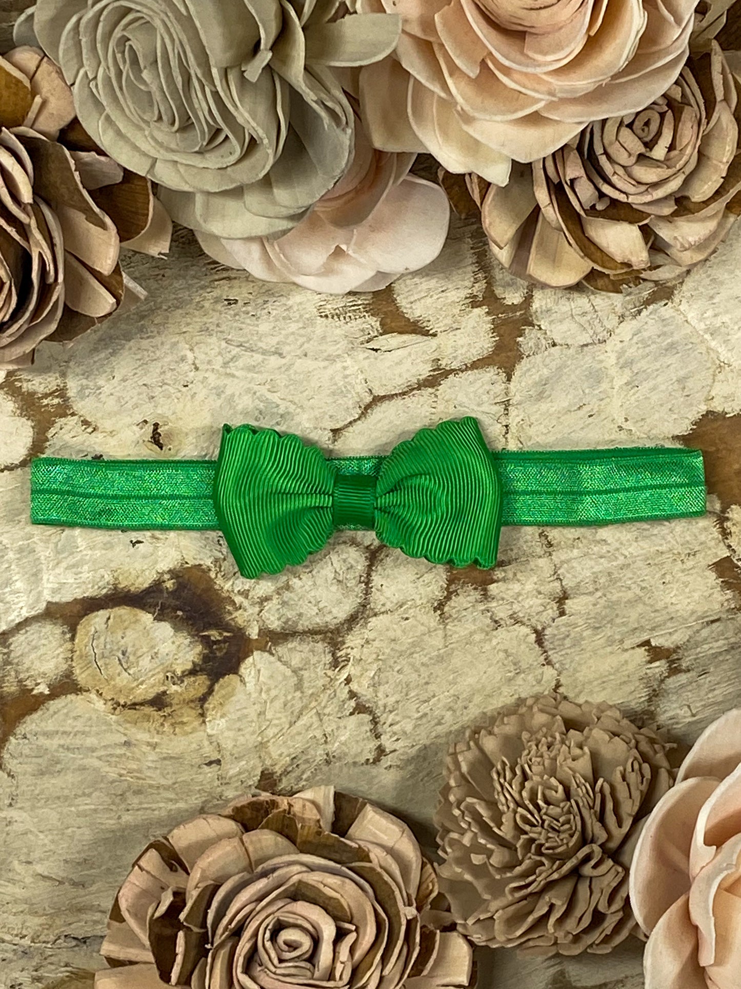 Emerald Bitty Scalloped Bow - Headband