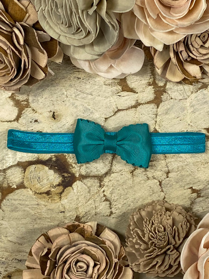 Teal Bitty Scalloped Bow - Headband