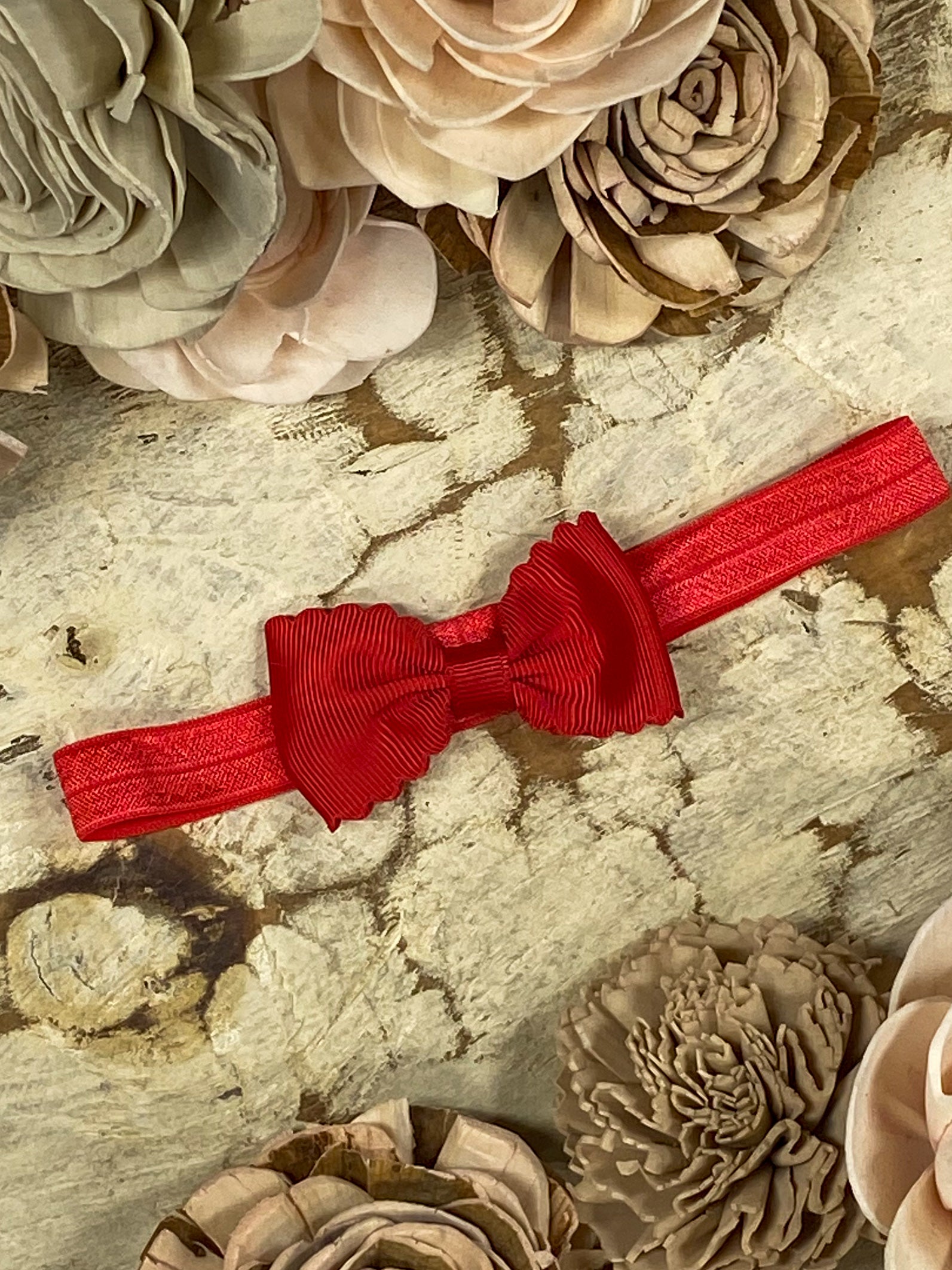 Red Bitty Scalloped Bow - Headband