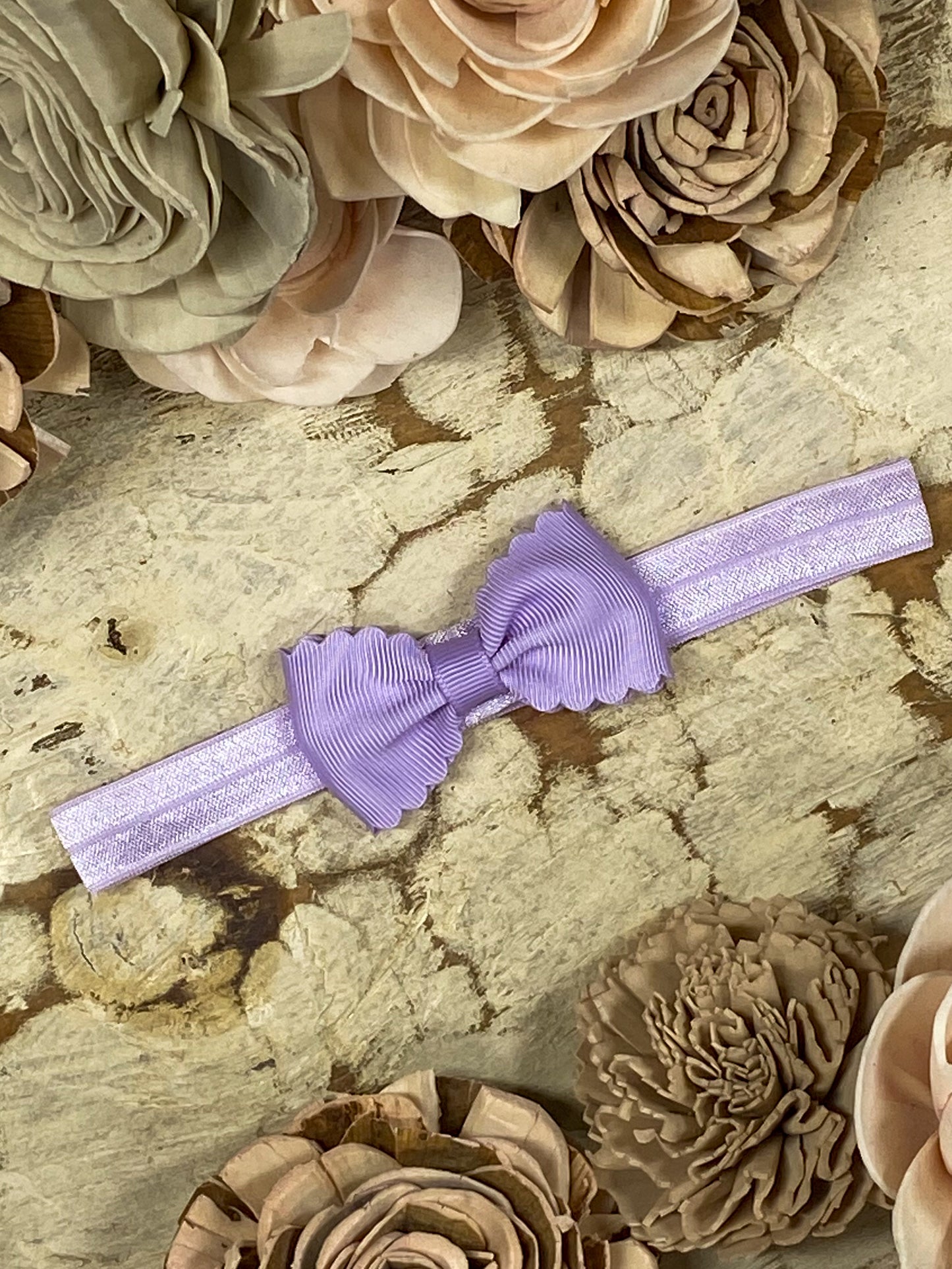 Lavender Bitty Scalloped Bow - Headband