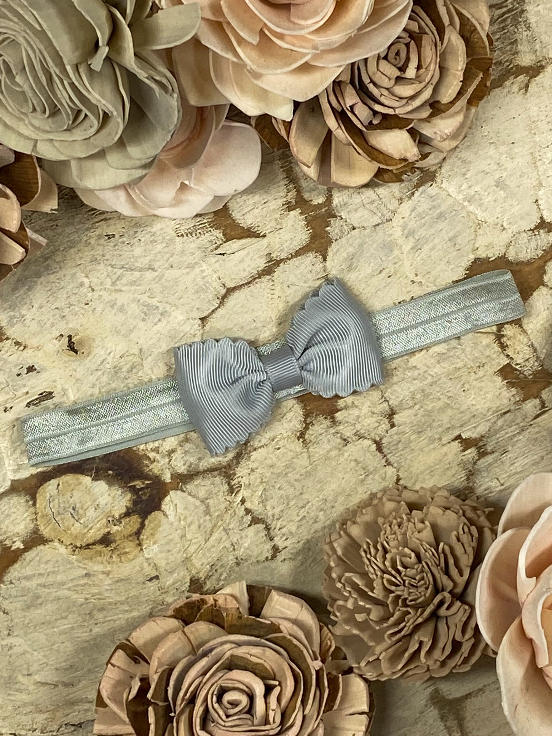 Silver Bitty Scalloped Bow - Headband