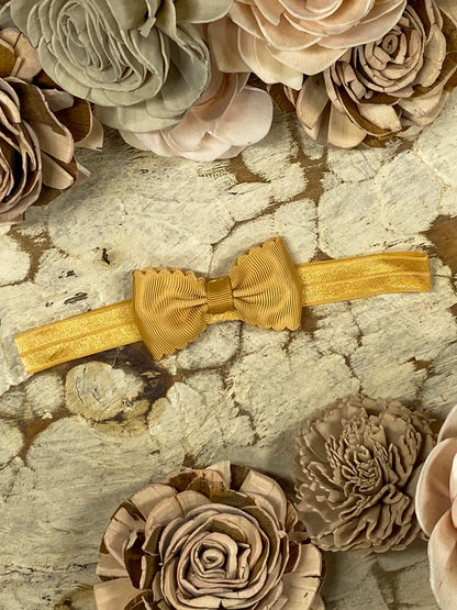 Gold Bitty Scalloped Bow - Headband