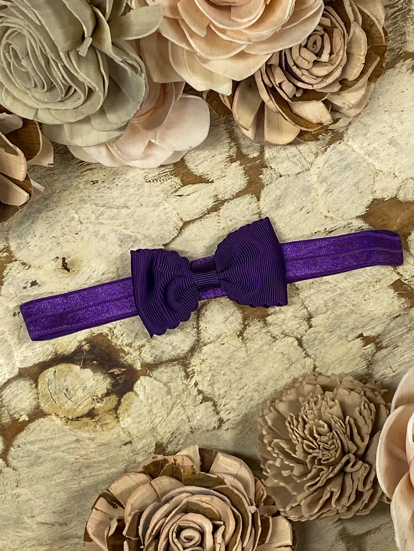 Eggplant Bitty Scalloped Bow - Headband